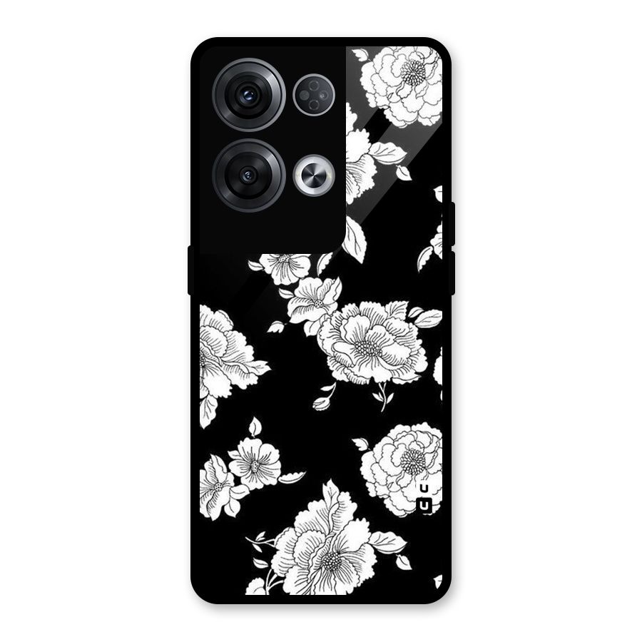 Cool Pattern Flowers Glass Back Case for Oppo Reno8 Pro 5G