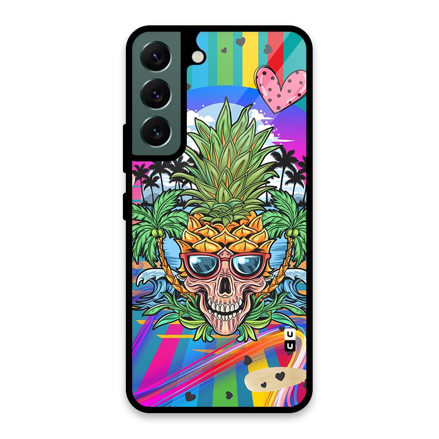 Cool Pineapple Skull Glass Back Case for Galaxy S22 5G