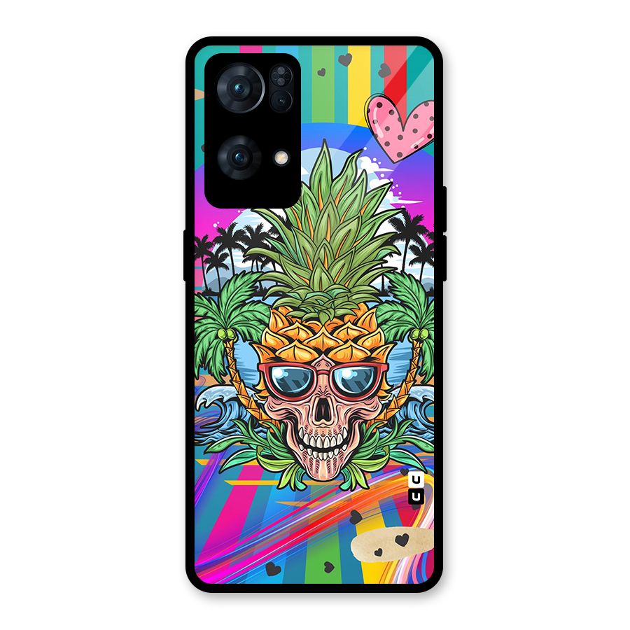 Cool Pineapple Skull Glass Back Case for Oppo Reno7 Pro 5G
