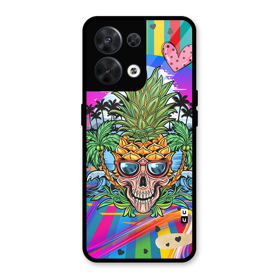 Cool Pineapple Skull Glass Back Case for Oppo Reno8 5G
