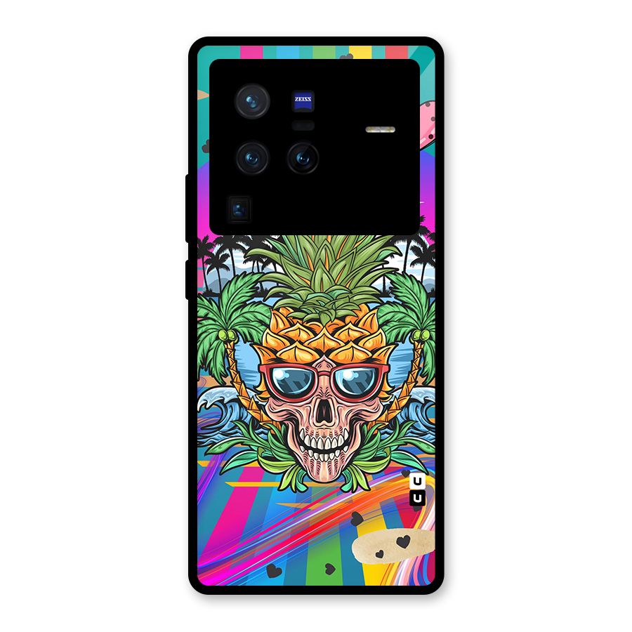 Cool Pineapple Skull Glass Back Case for Vivo X80 Pro