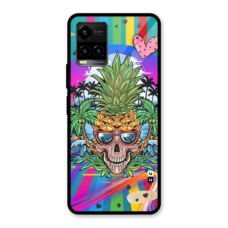 Cool Pineapple Skull Glass Back Case for Vivo Y21A