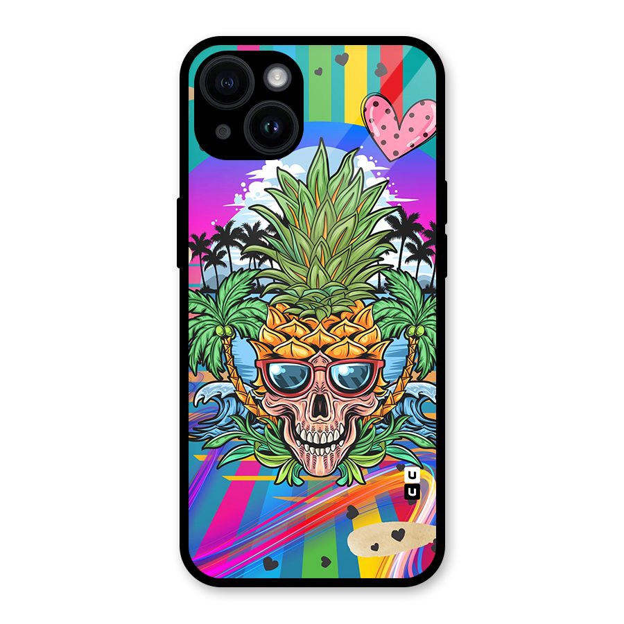 Cool Pineapple Skull Glass Back Case for iPhone 14
