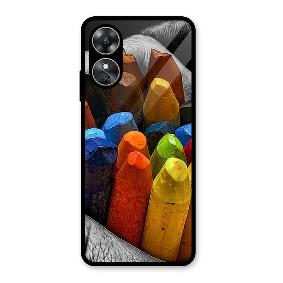 Crayons Beautiful Glass Back Case for Oppo A17