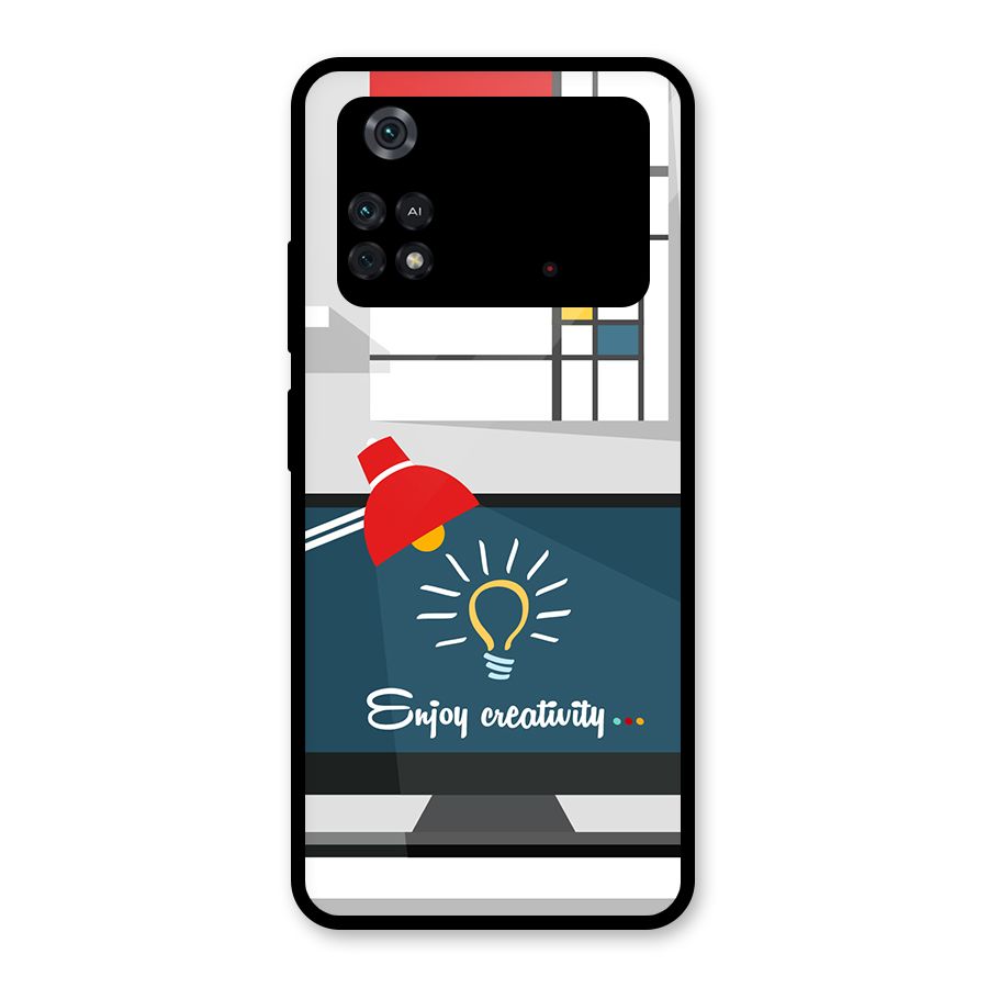 Creative Workspace Design Glass Back Case for Poco M4 Pro 4G