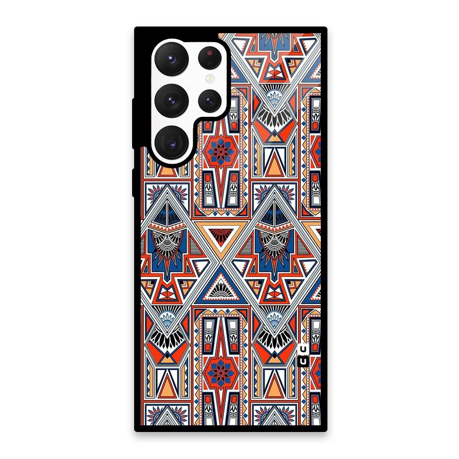 Creative Aztec Art Glass Back Case for Galaxy S22 Ultra 5G