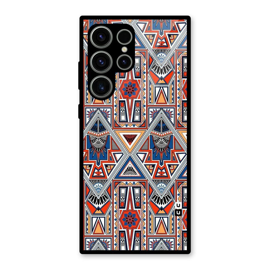 Creative Aztec Art Glass Back Case for Galaxy S23 Ultra