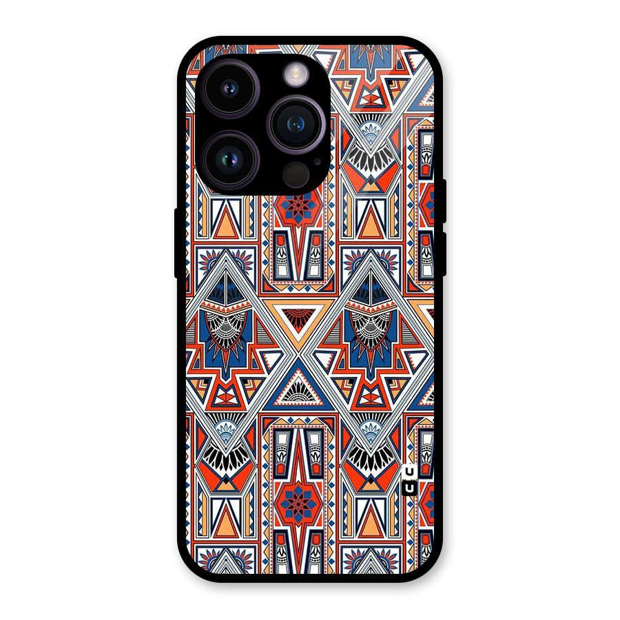 Creative Aztec Art Glass Back Case for iPhone 14 Pro
