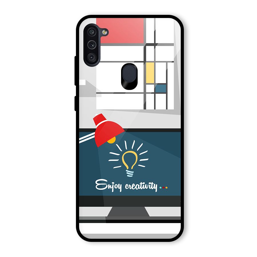 Creative Workspace Design Glass Back Case for Galaxy M11