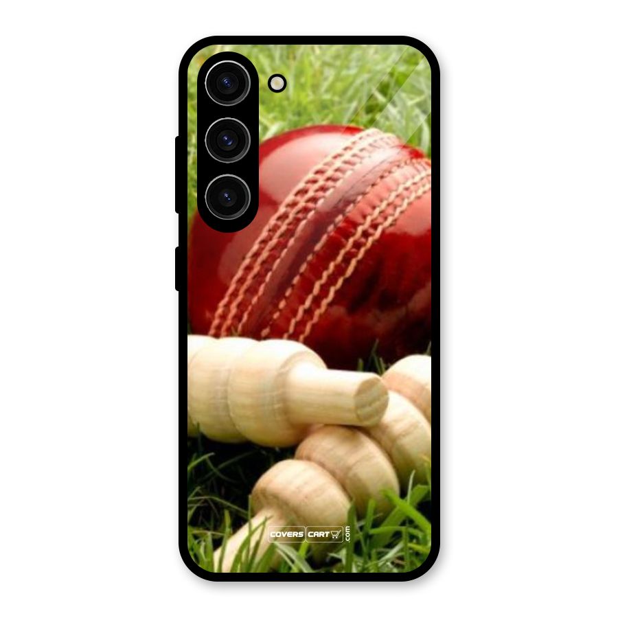 Cricket Ball and Stumps Glass Back Case for Galaxy S23