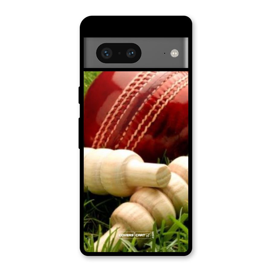 Cricket Ball and Stumps Glass Back Case for Google Pixel 7