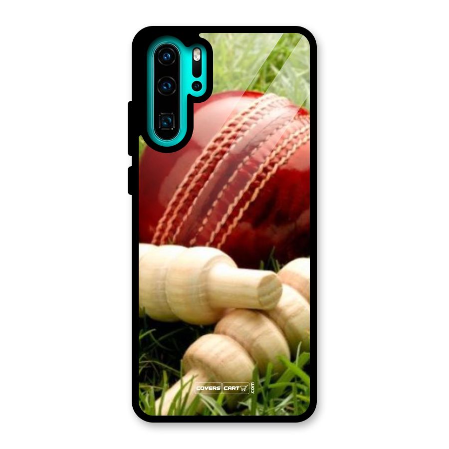 Cricket Ball and Stumps Glass Back Case for Huawei P30 Pro