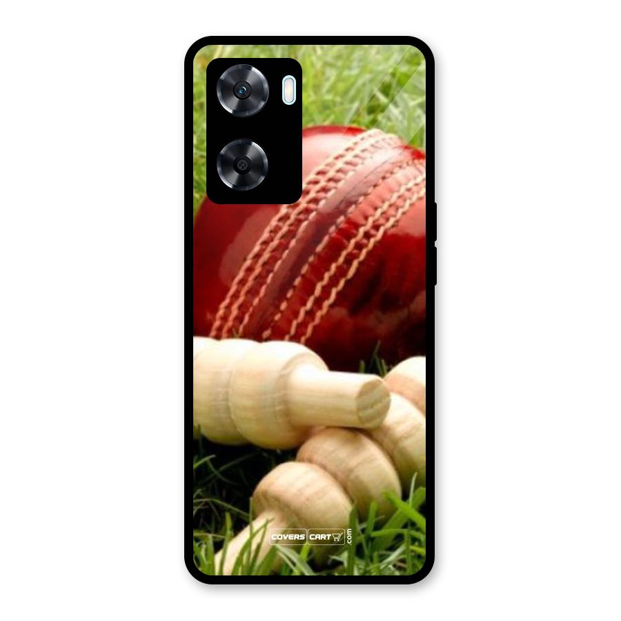 Cricket Ball and Stumps Glass Back Case for Oppo A77