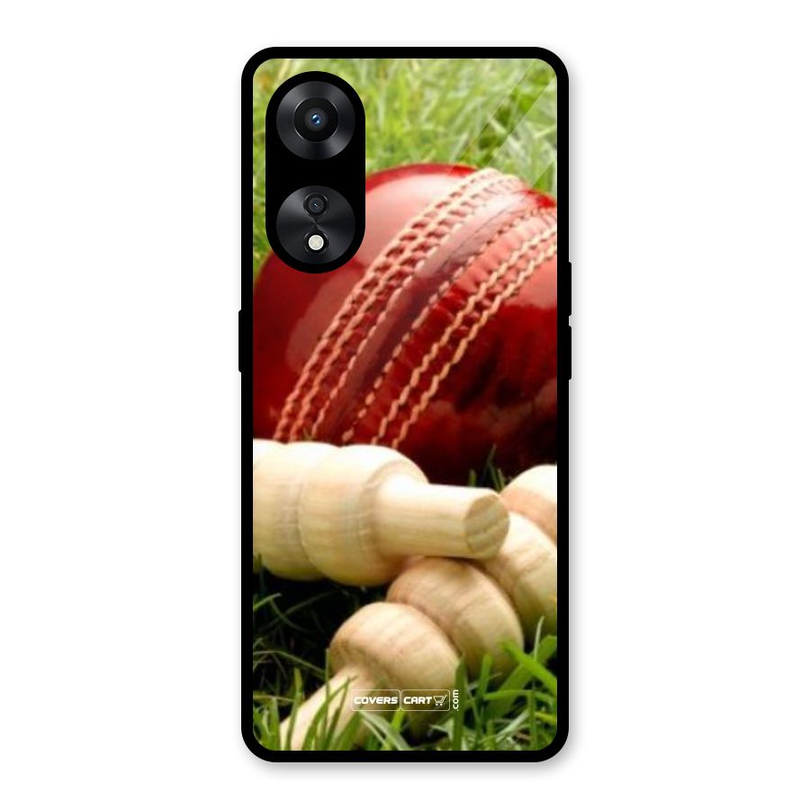 Cricket Ball and Stumps Glass Back Case for Oppo A78