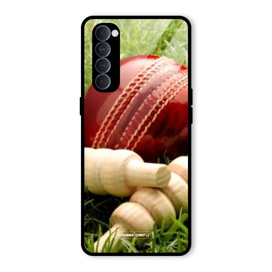 Cricket Ball and Stumps Glass Back Case for Oppo Reno4 Pro