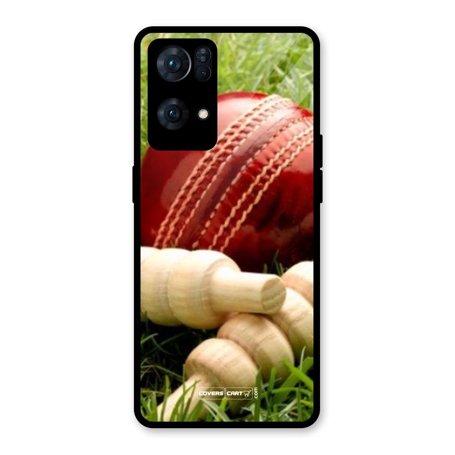 Cricket Ball and Stumps Glass Back Case for Oppo Reno7 Pro 5G
