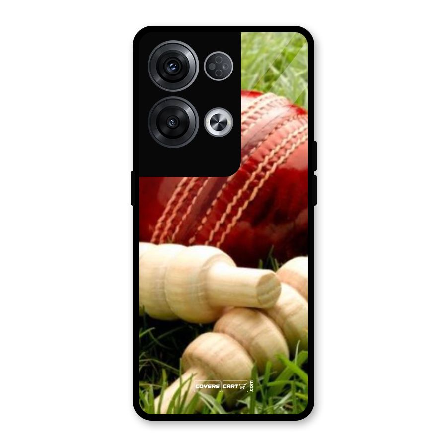 Cricket Ball and Stumps Glass Back Case for Oppo Reno8 Pro 5G