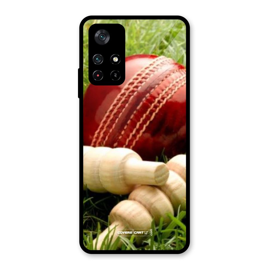 Cricket Ball and Stumps Glass Back Case for Poco M4 Pro 5G