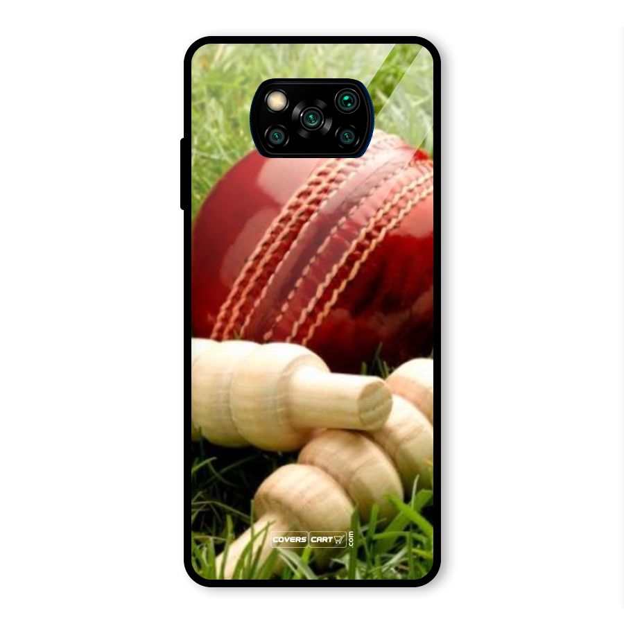 Cricket Ball and Stumps Glass Back Case for Poco X3 Pro