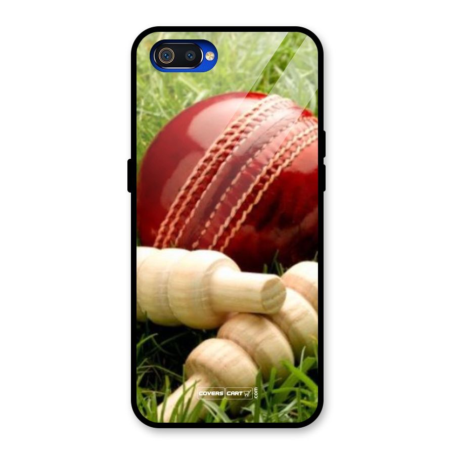 Cricket Ball and Stumps Glass Back Case for Realme C2