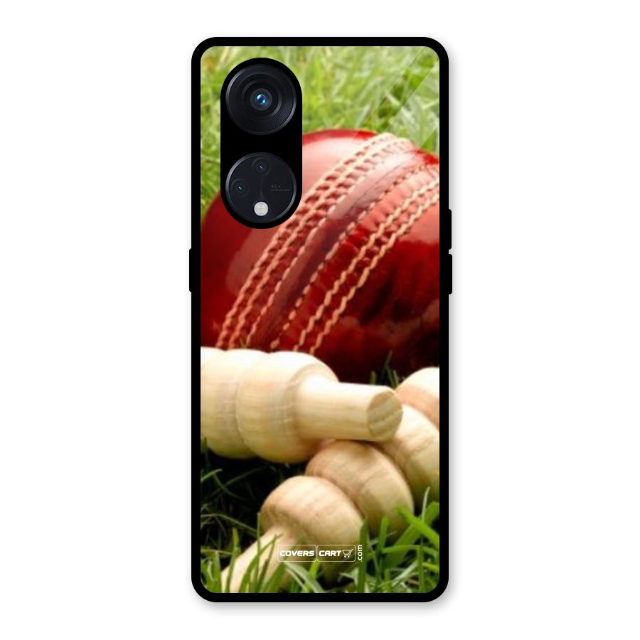 Cricket Ball and Stumps Glass Back Case for Reno8 T 5G