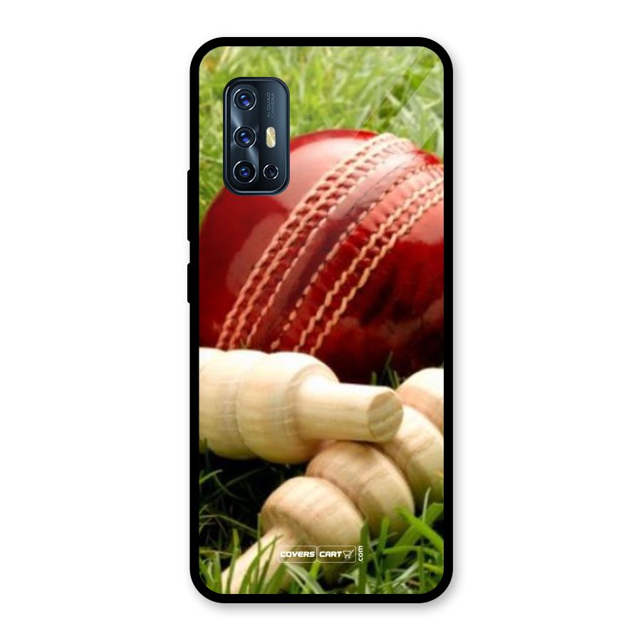 Cricket Ball and Stumps Glass Back Case for Vivo V17