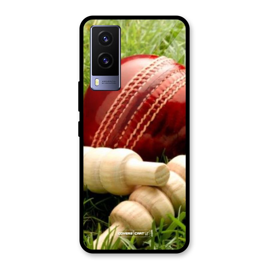 Cricket Ball and Stumps Glass Back Case for Vivo V21e 5G
