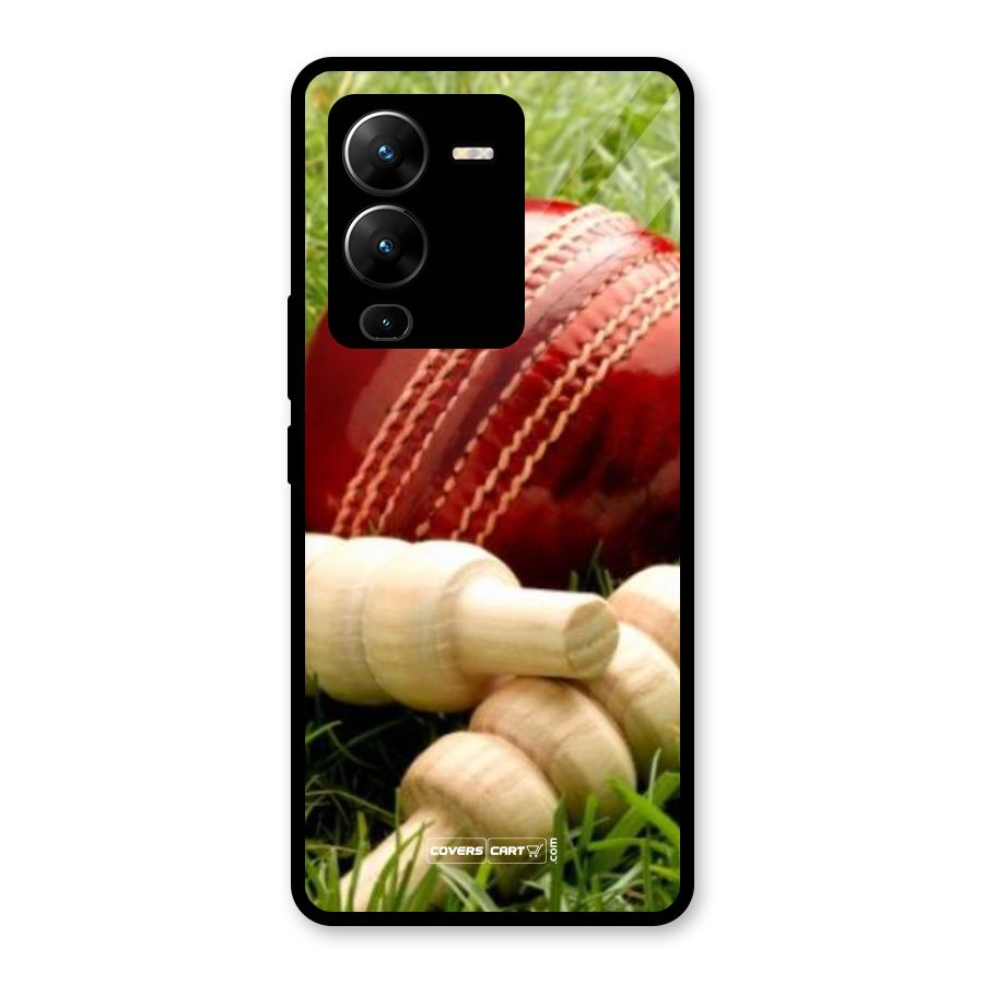 Cricket Ball and Stumps Glass Back Case for Vivo V25 Pro
