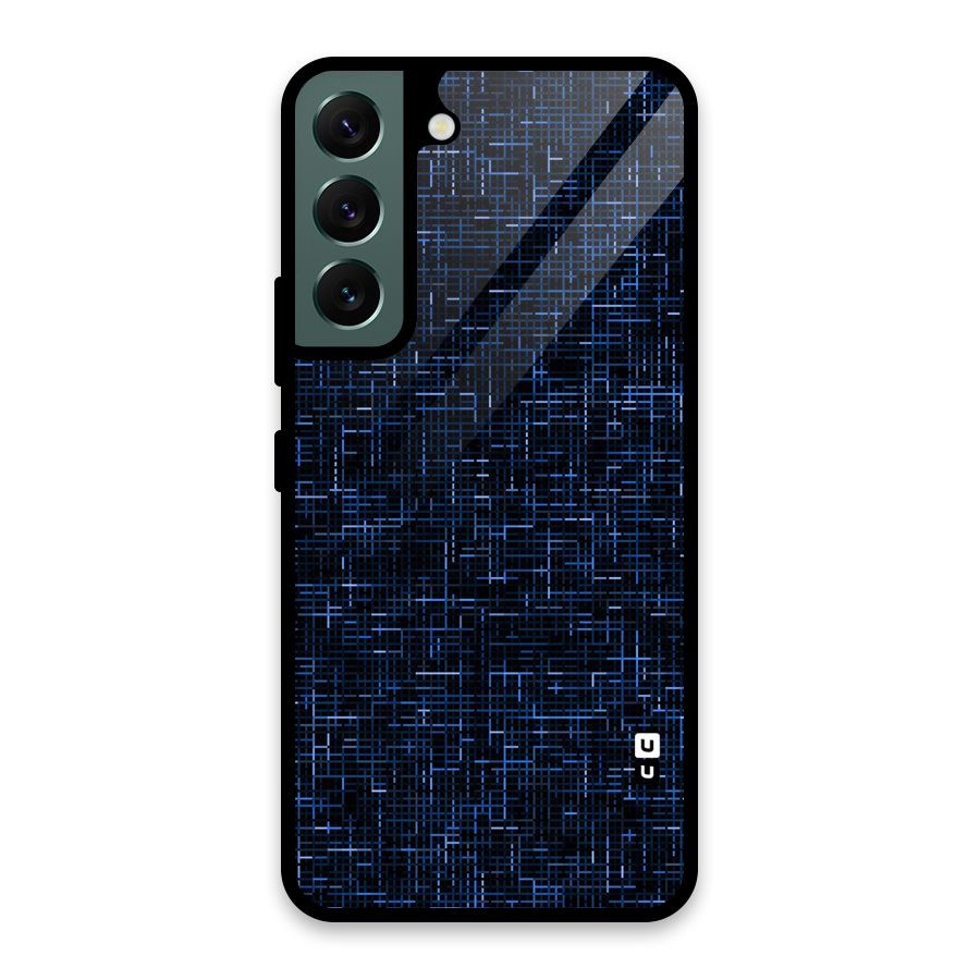 Criss Cross Blue Pattern Glass Back Case for Galaxy S22 5G