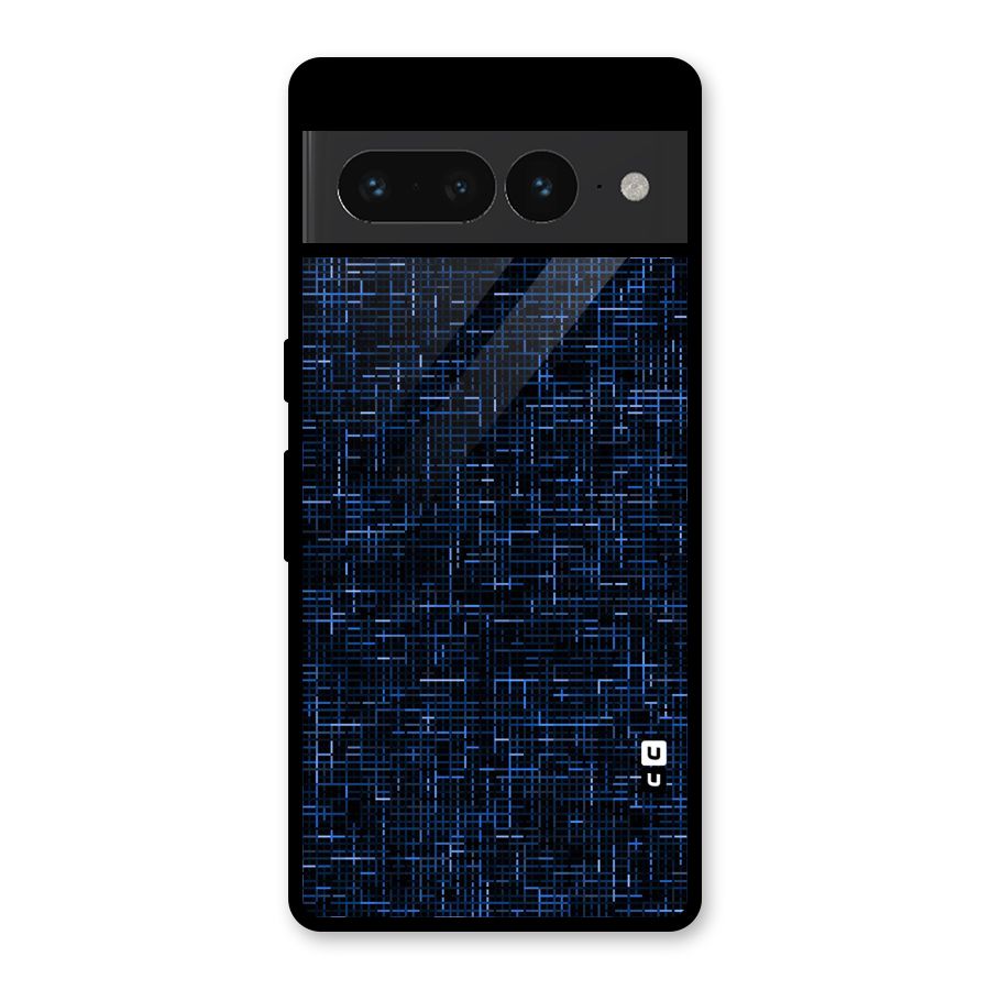 Criss Cross Blue Pattern Glass Back Case for Google Pixel 7 Pro
