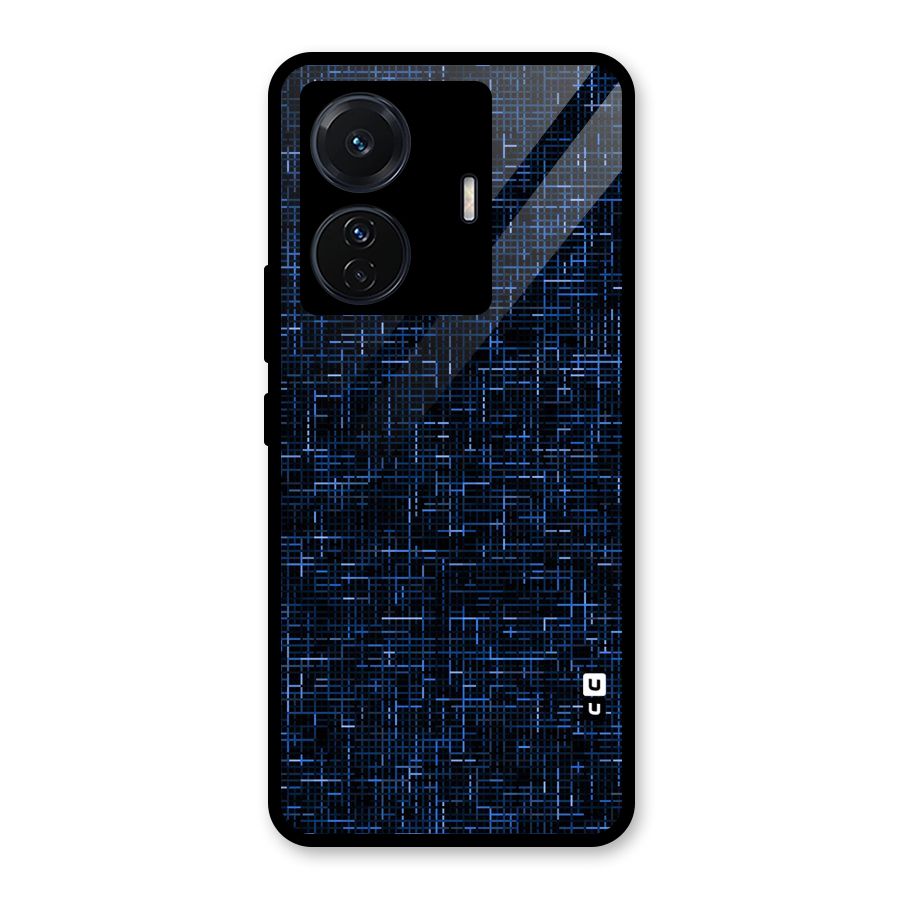 Criss Cross Blue Pattern Glass Back Case for Vivo T1 Pro