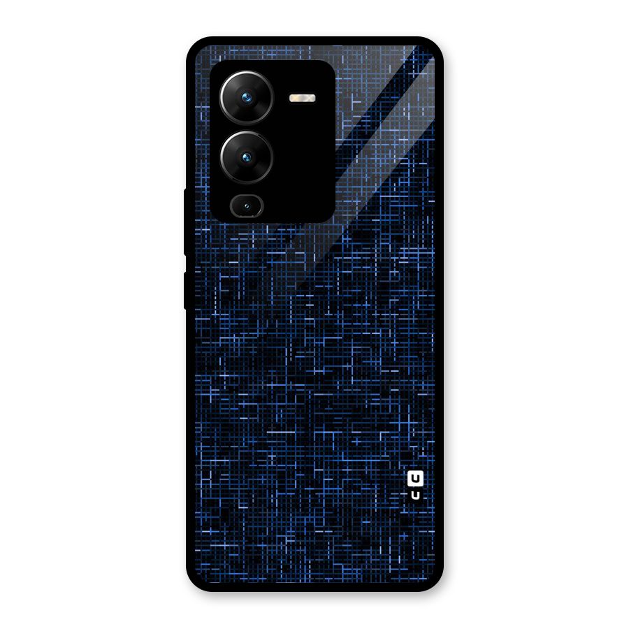 Criss Cross Blue Pattern Glass Back Case for Vivo V25 Pro