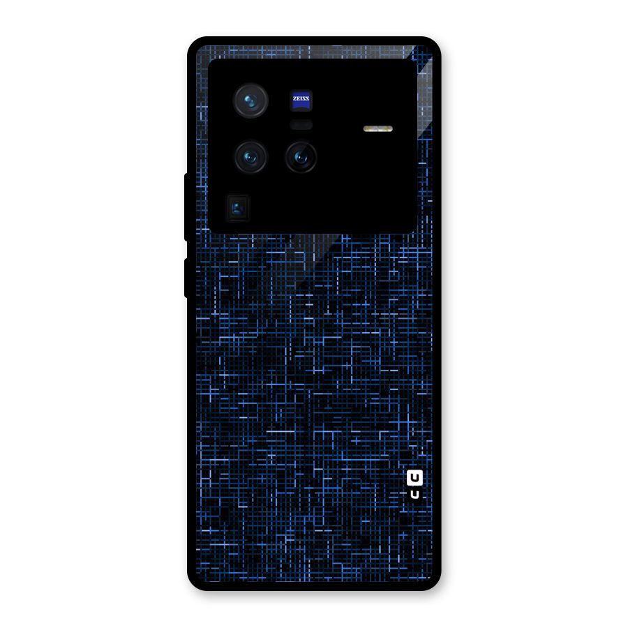Criss Cross Blue Pattern Glass Back Case for Vivo X80 Pro