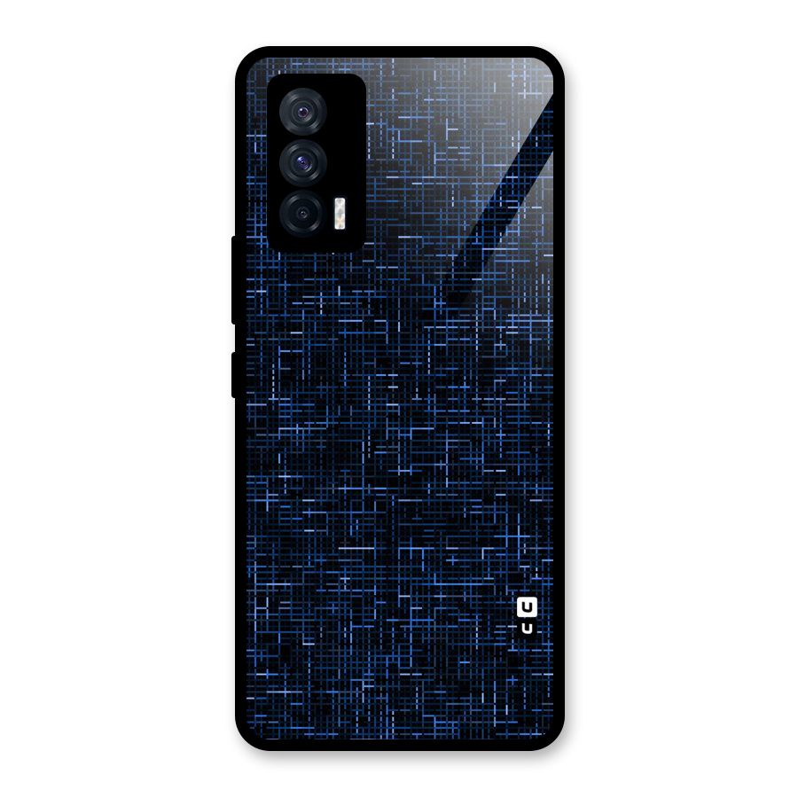 Criss Cross Blue Pattern Glass Back Case for Vivo iQOO 7 5G