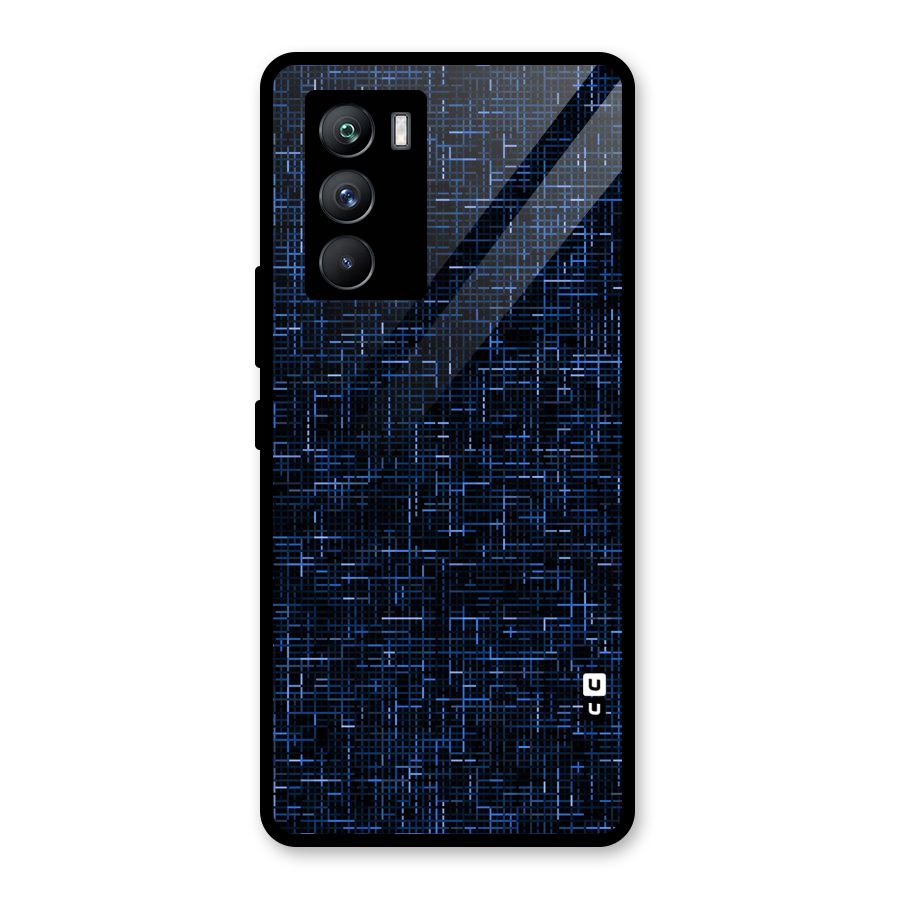 Criss Cross Blue Pattern Glass Back Case for Vivo iQOO 9 SE
