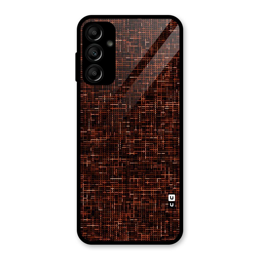 Criss Cross Brownred Pattern Glass Back Case for Galaxy A14 5G