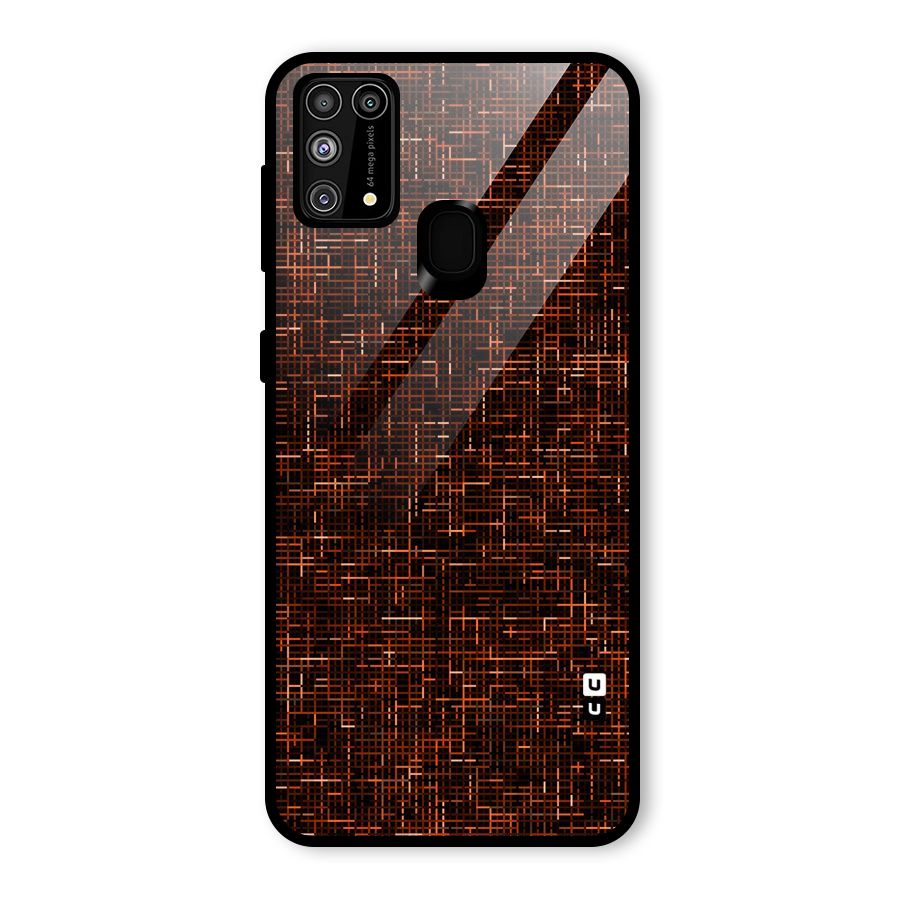 Criss Cross Brownred Pattern Glass Back Case for Galaxy M31