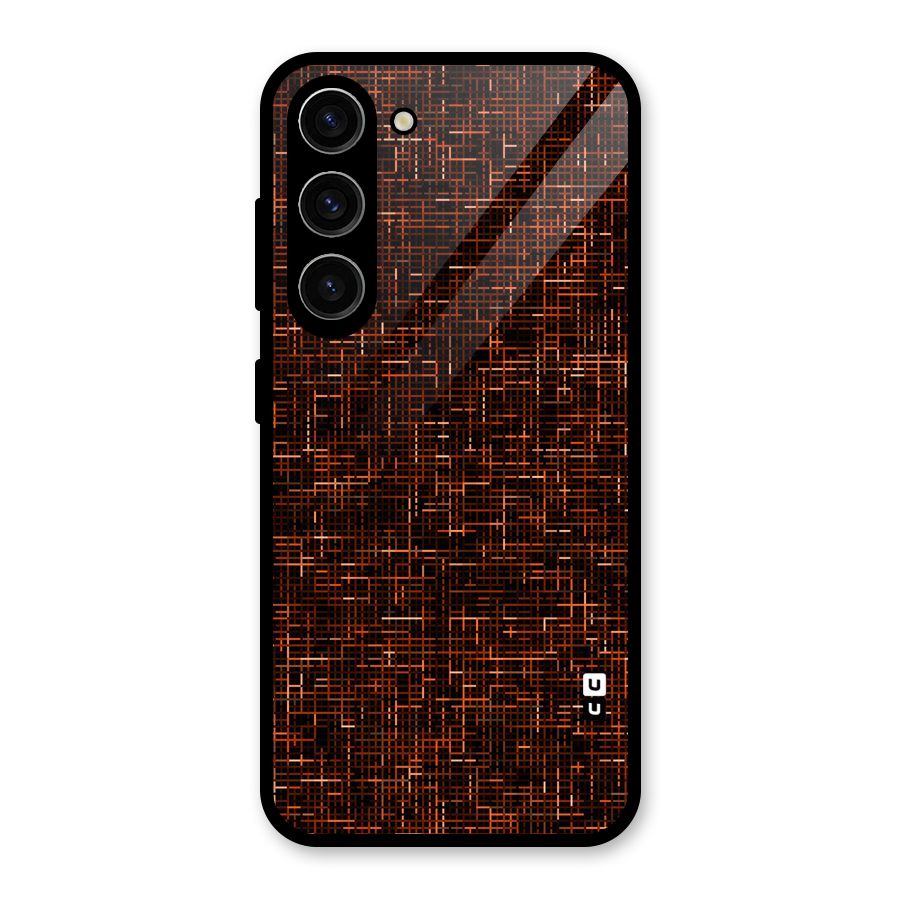 Criss Cross Brownred Pattern Glass Back Case for Galaxy S23