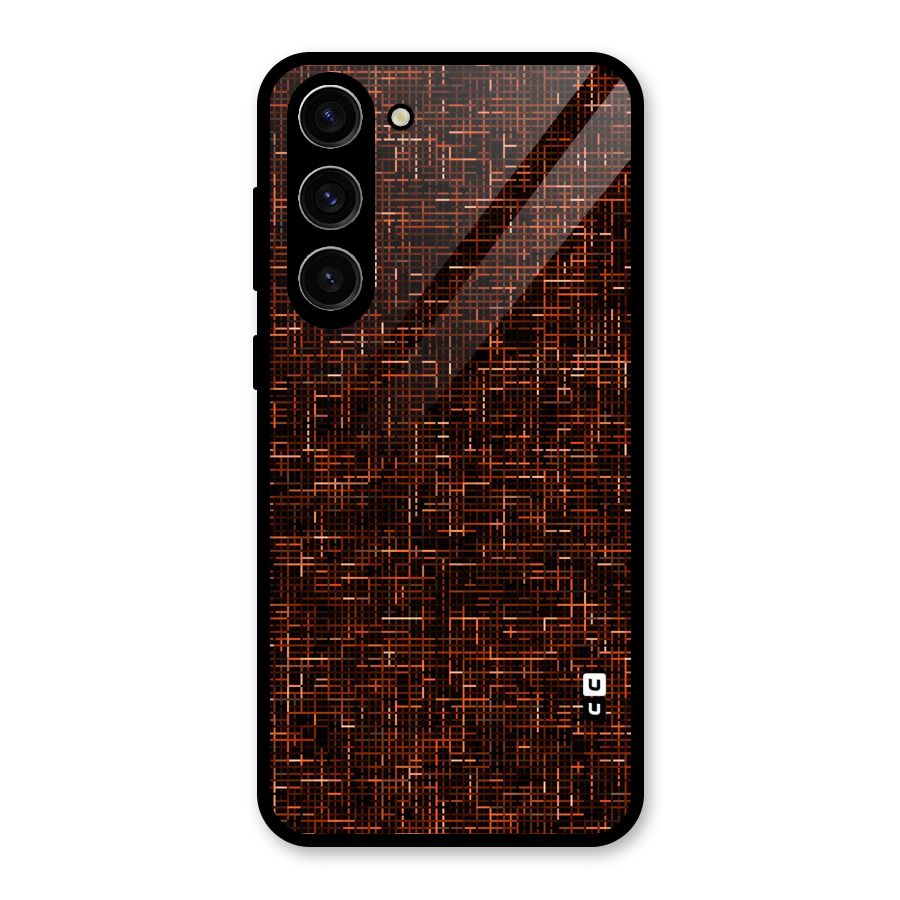 Criss Cross Brownred Pattern Glass Back Case for Galaxy S23 Plus