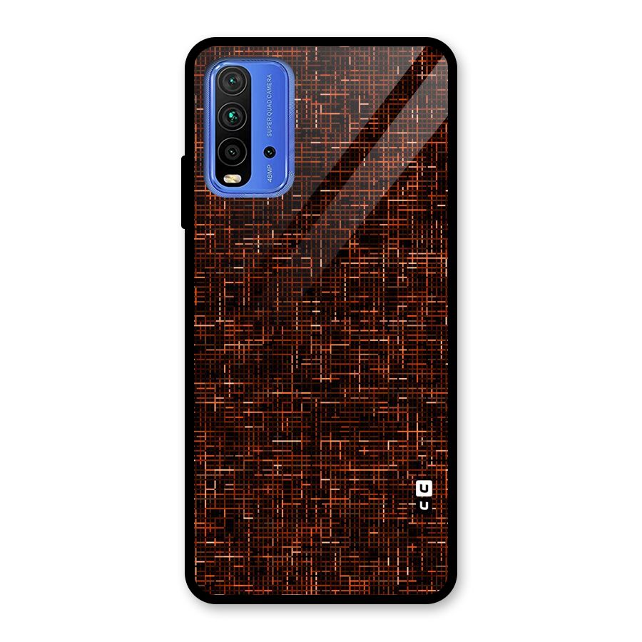Criss Cross Brownred Pattern Glass Back Case for Redmi 9 Power
