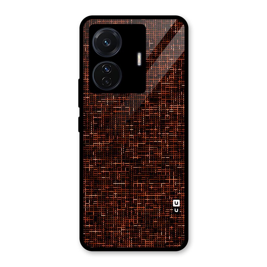 Criss Cross Brownred Pattern Glass Back Case for Vivo T1 Pro