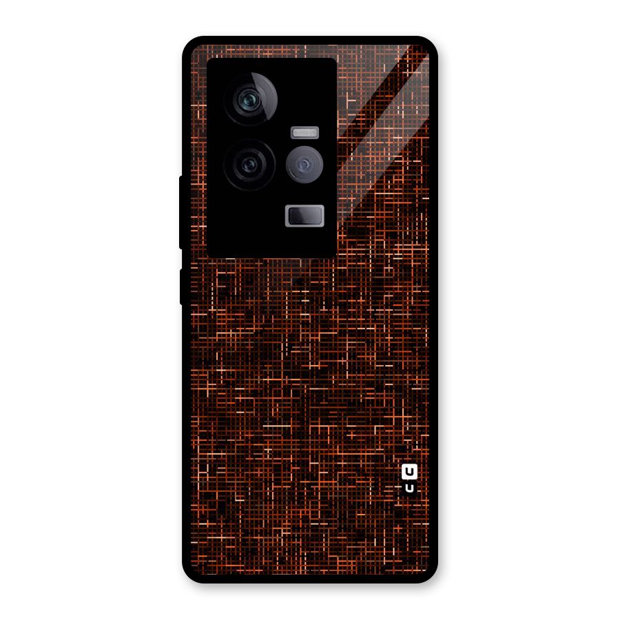 Criss Cross Brownred Pattern Glass Back Case for Vivo iQOO 11 5G