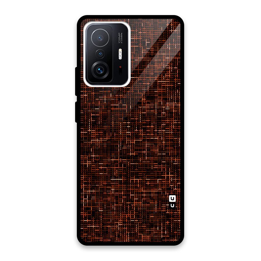 Criss Cross Brownred Pattern Glass Back Case for Xiaomi 11T Pro