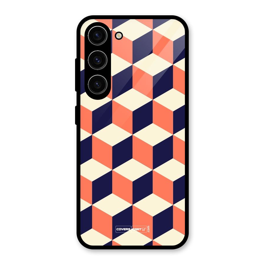 Cube Pattern Glass Back Case for Galaxy S23