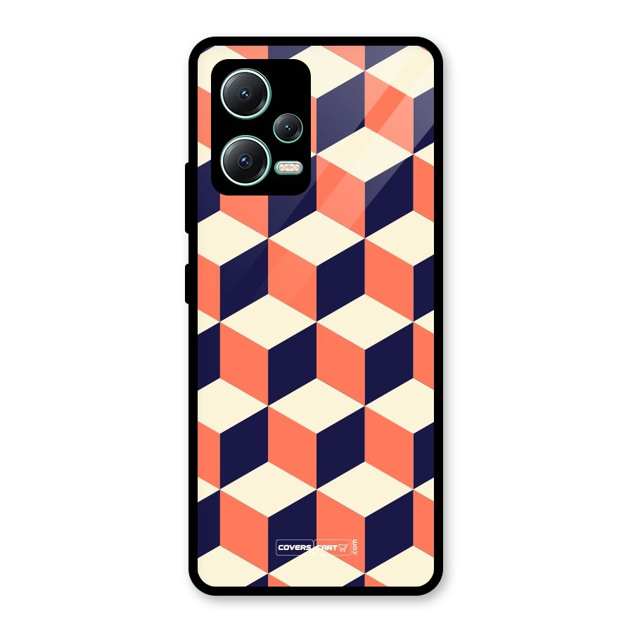 Cube Pattern Glass Back Case for Redmi Note 12 5G