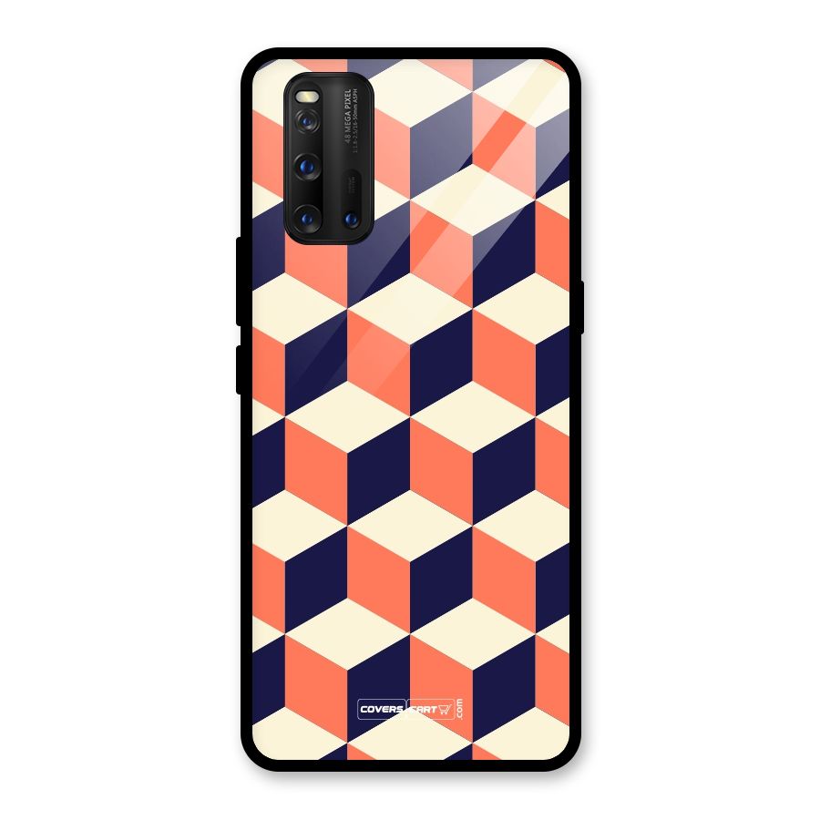 Cube Pattern Glass Back Case for Vivo iQOO 3