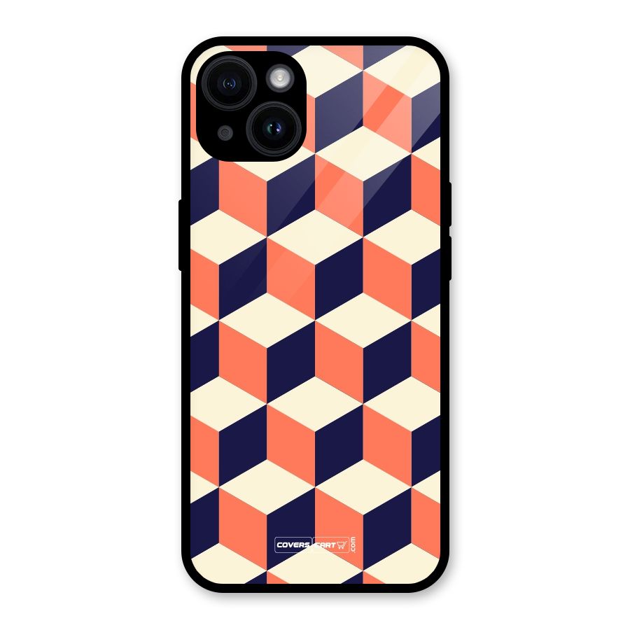 Cube Pattern Glass Back Case for iPhone 14