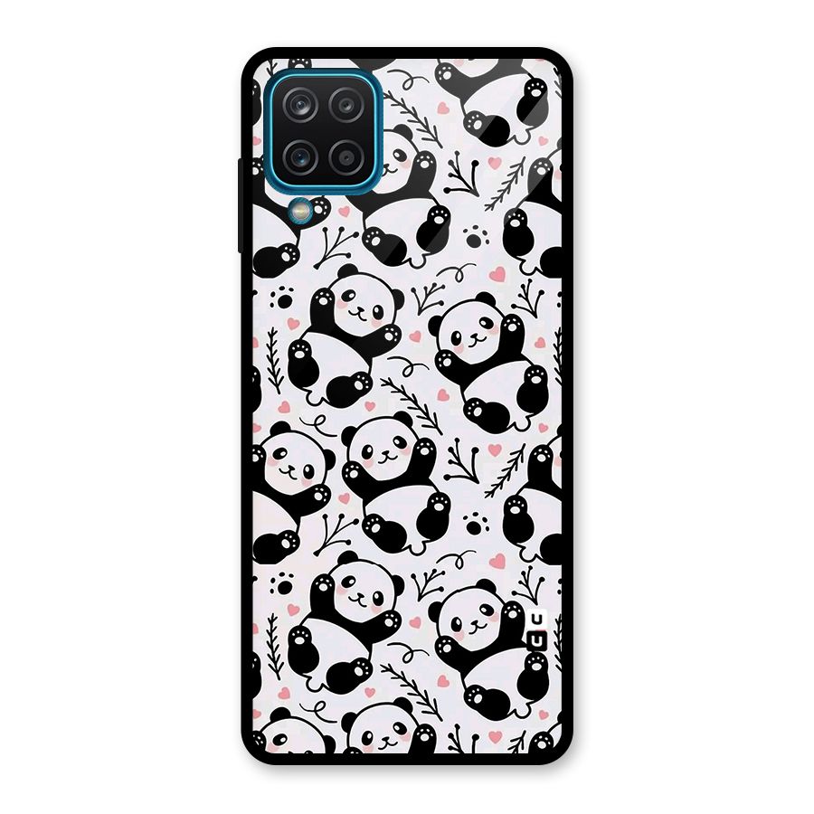 Cute Adorable Panda Pattern Glass Back Case for Galaxy A12