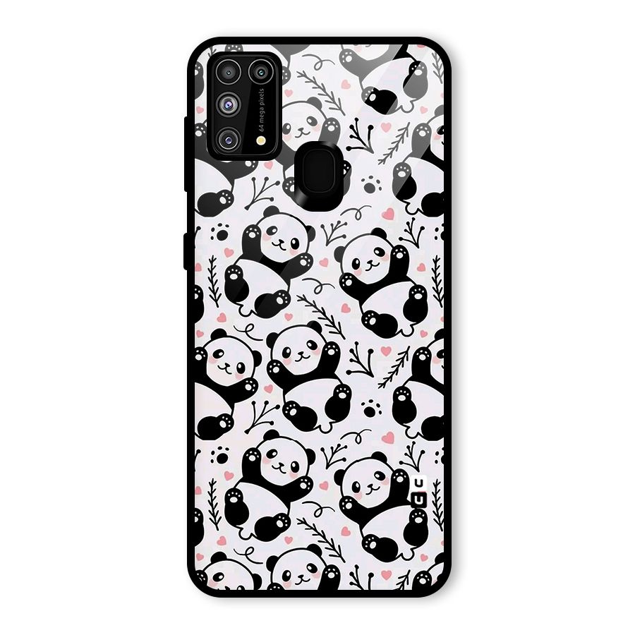 Cute Adorable Panda Pattern Glass Back Case for Galaxy M31