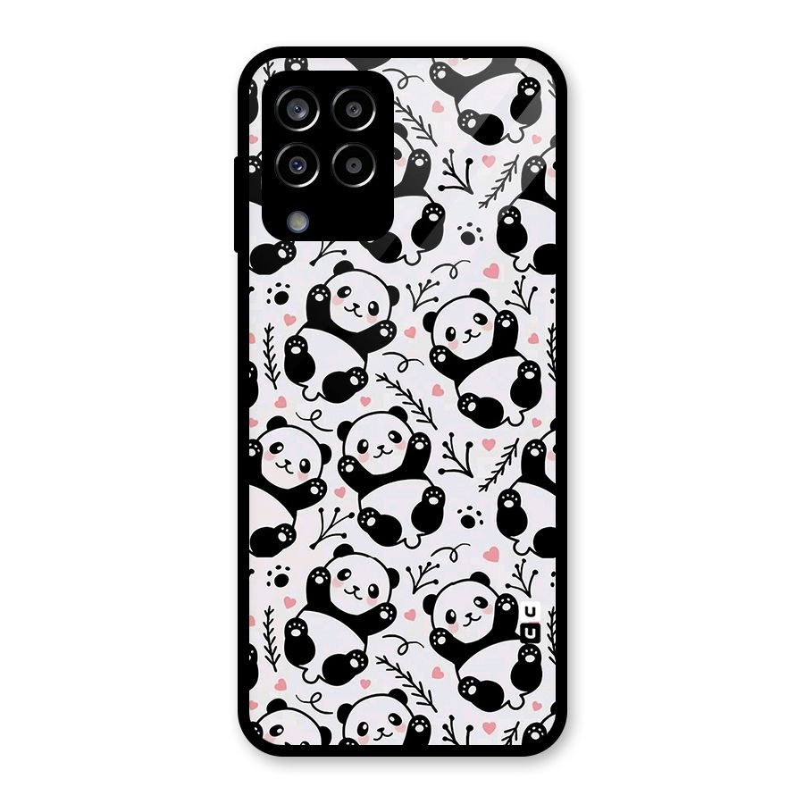 Cute Adorable Panda Pattern Glass Back Case for Galaxy M33